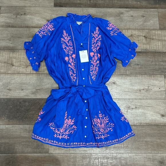 Juliet Dunn silk blouson dress in Royal blue/ candy NWT - Picture 2 of 6